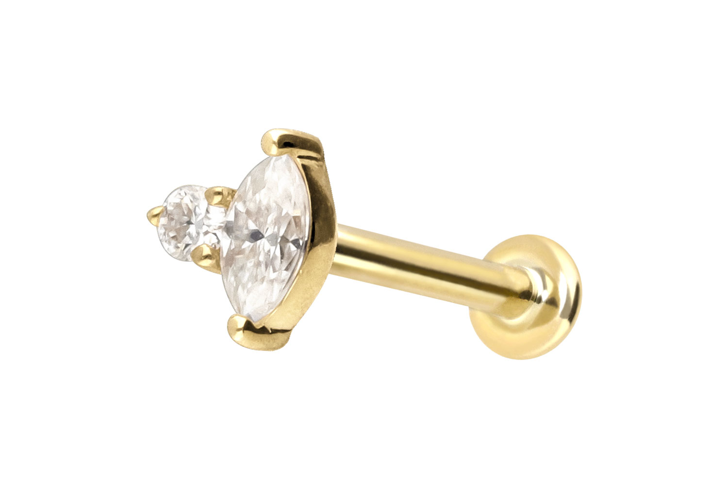 14 Karat Gold Labret Piercing mit Push Fit MOISSANIT-DESIGN